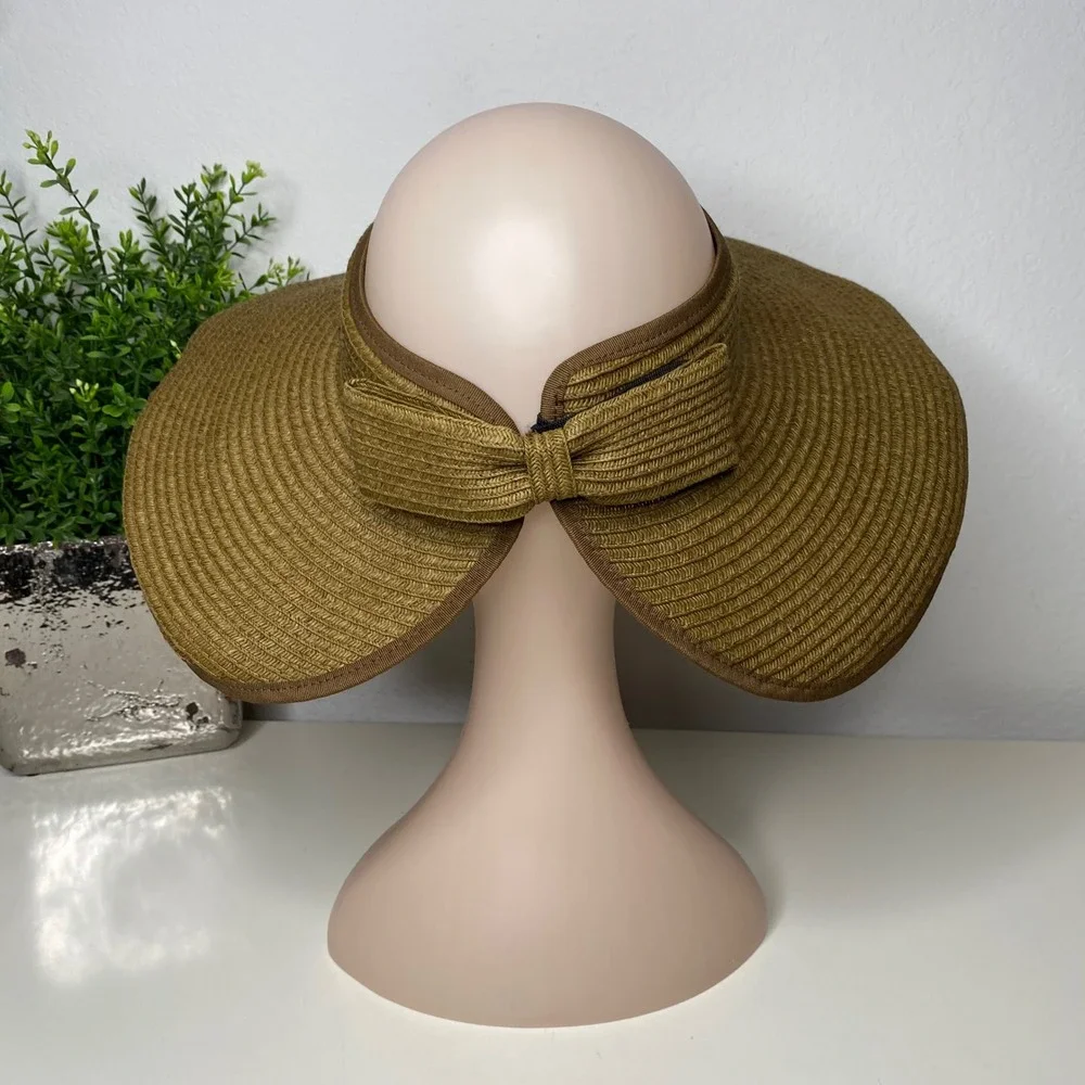 ANGELA & WILLIAM Straw Wide Brim Sun Hat Wide Brim Visor‎ Beach Bow Accent